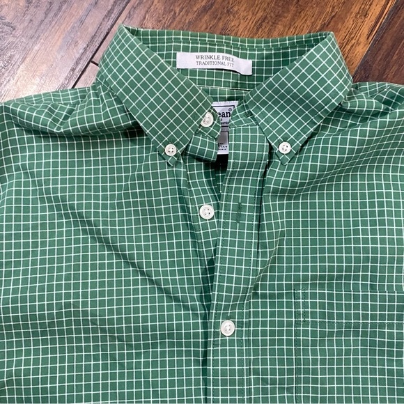 L L Bean Green Check Medium Wrinkle Free Mens Sleeve Shirt Everglade 275569 - Picture 3 of 6